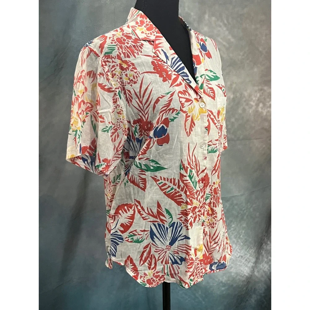 Christian Dior Chemises Vintage Tropical Floral Cotton Button Down Shirt Red 10 - Picture 3 of 6